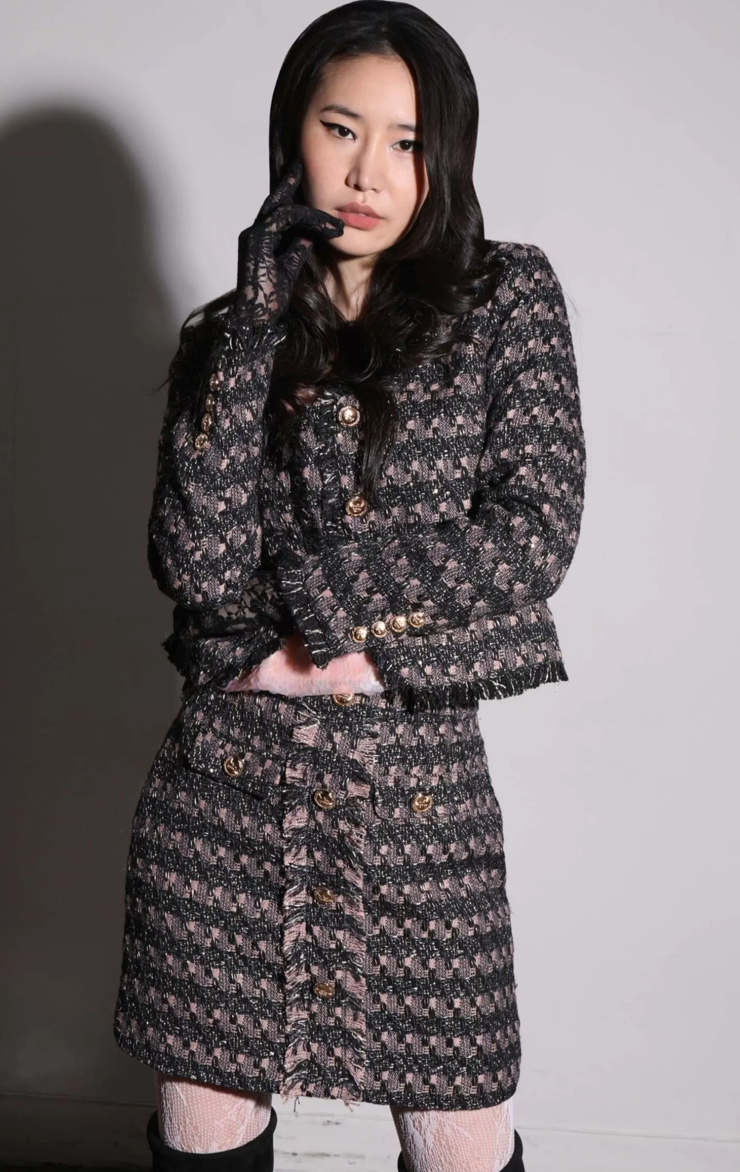 Walter Baker Inaya Jacket, Tribeca Tweed Black Blush>Women Jackets