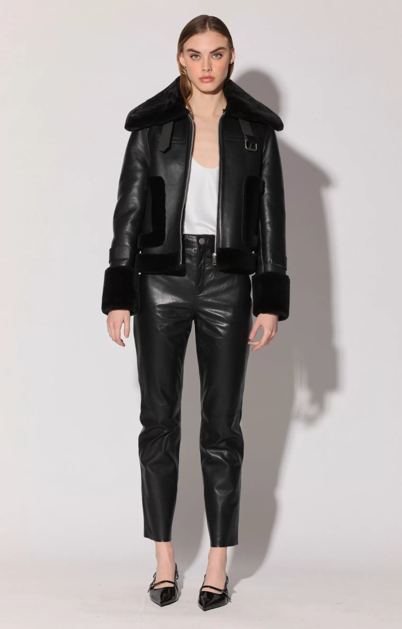 Walter Baker Lianna Jacket, Black Leather/ Black Fur>Women Jackets