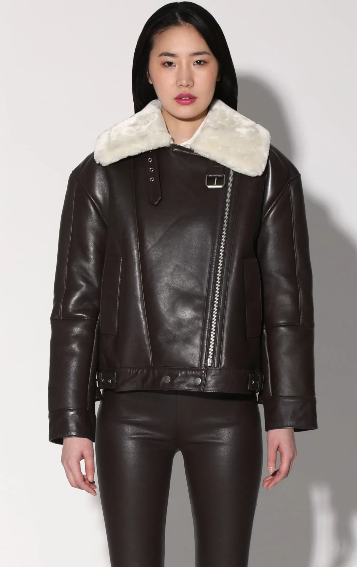 Walter Baker Mariah Jacket, Mocha Leather Off White Fur-Leather Shearling>Women Jackets