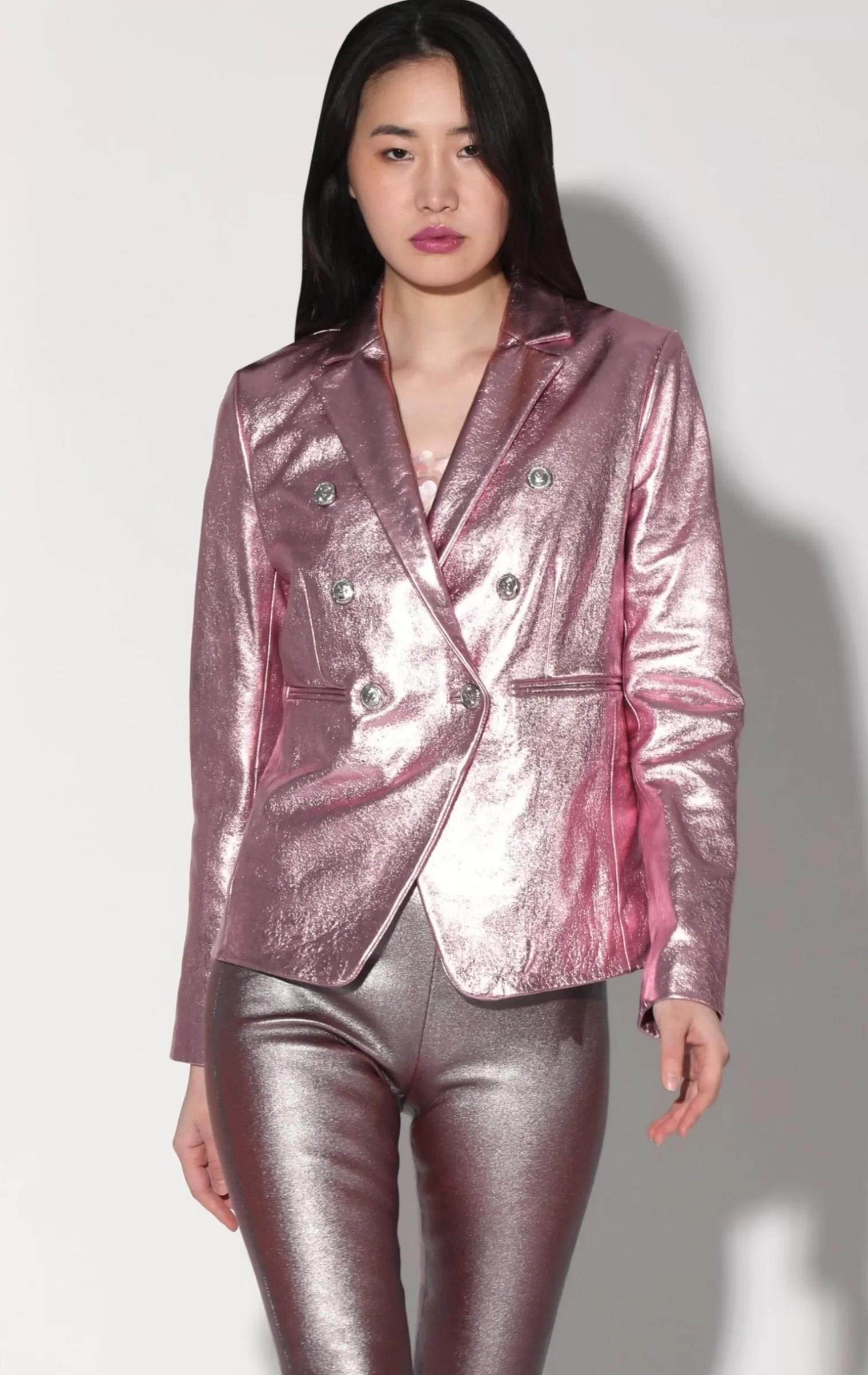 Walter Baker Marley Blazer, Pink Frost Metallic-Leather>Women Jackets