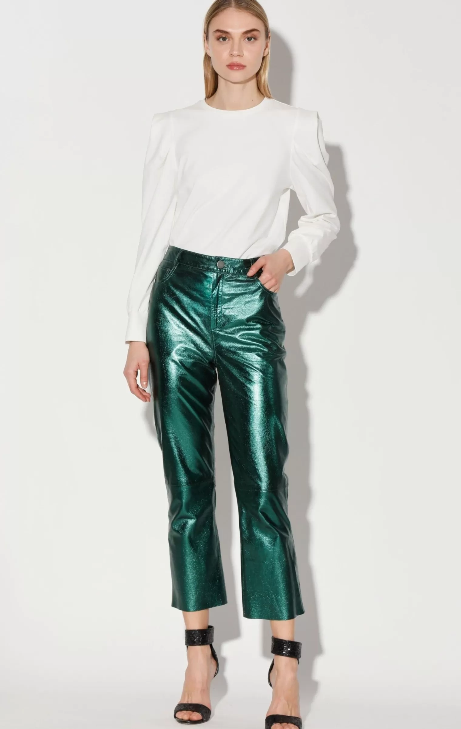 Walter Baker Selma Pant, Emerald Metallic-Leather>Women Leather