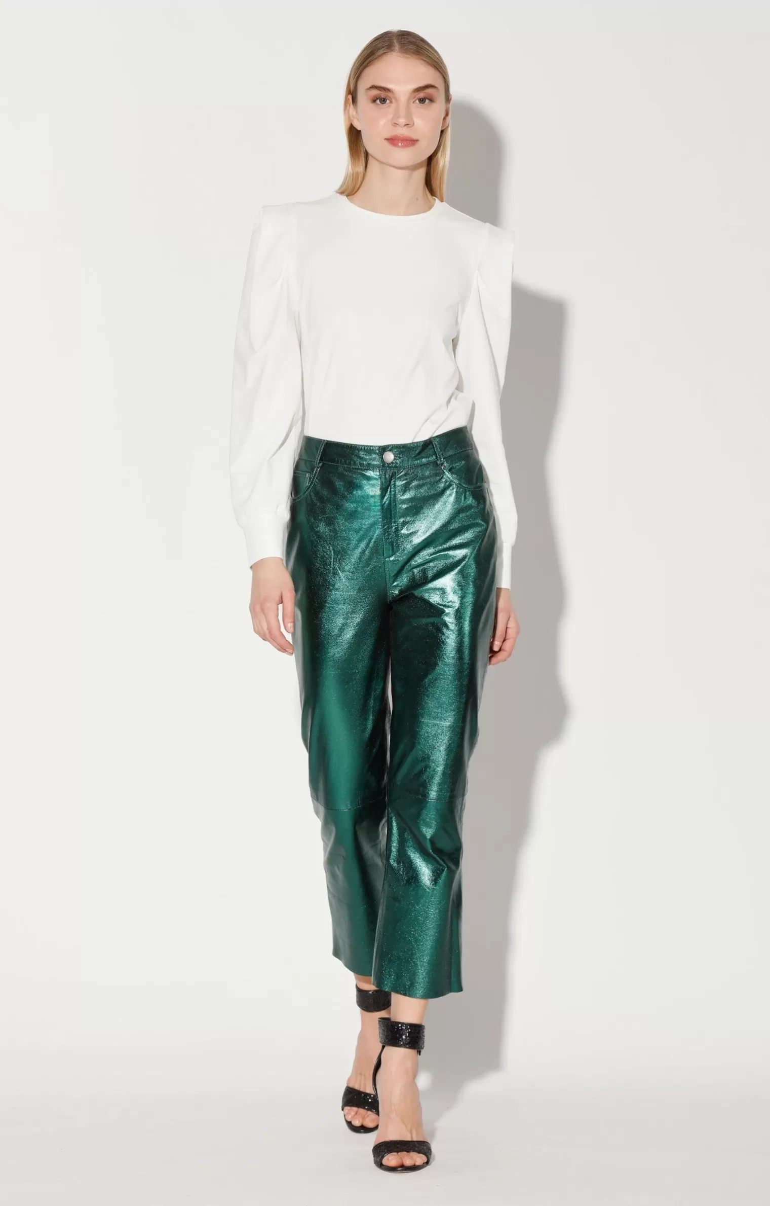 Walter Baker Selma Pant, Emerald Metallic-Leather>Women Bottoms