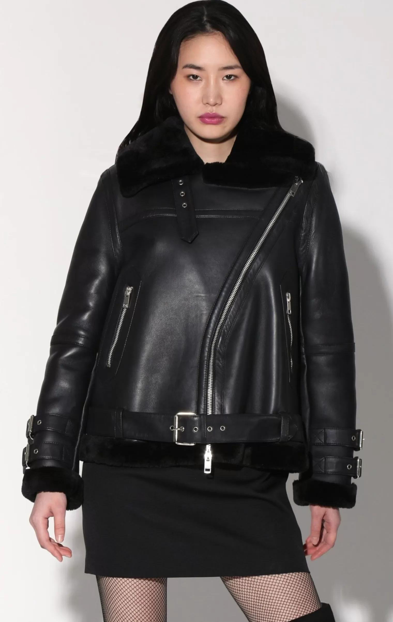 Walter Baker Whitney Jacket, Black Leather/ Black Fur-Leather>Women Jackets